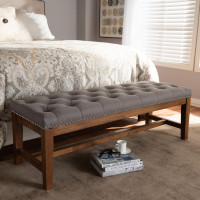 Baxton Studio BBT5338-Grey Ainsley Modern and Contemporary Grey Fabric Upholstered Walnut Finished Solid Rubberwood Bench